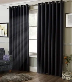100% Blackout Ring Top Curtains 90" X 90" Charcoal