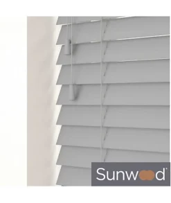 110cm Dove Grey Faux Wood Venetian With Strings 130cm Drop