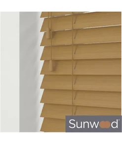 140cm Sahara Oak Faux Wood Venetian With Strings 130cm Drop