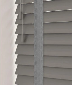 140cm Smooth Grey Faux Wood Venetian With Tapes 130cm Drop