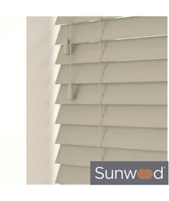 140cm Taupe Faux Wood Venetian With Strings 130cm Drop