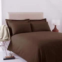 144 Thread Count Poetry Dye Plain Duvet Cover Set Kingsize Bedding Set Chocolate