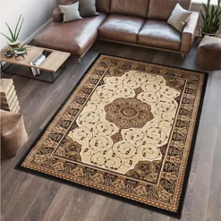 Abaseen 160x230 Cm Brown Royal Tabriz Rug Classic Oriental Rug 10mm Soft Pile Washable Area Rugs For Home And Office