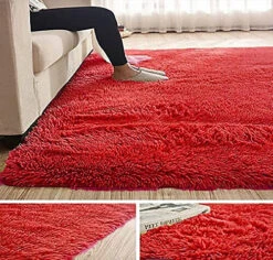 Abaseen 160x230 cm Red Comfort Soft Fluffy Shaggy Bedroom Rugs For Living Room Carpet And Décor Home Anti Slip Area Rugs