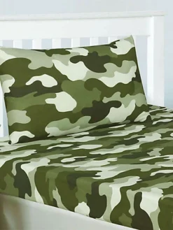 Army Camouflage Single Fitted Sheet And Pillowcase Set