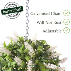 Best Artificial 24cm White Lush Lavender Hanging Basket Flower Topiary Ball - Suitable For Outdoor Use - Weather & Fade Resistant -DIY best artificial 24cm white lush lavender hanging basket flower topiary ball suitable for outdoor use weather fade resistant5060256543169 03c MP