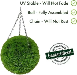 Best Artificial 28cm Green Grass Moss Hanging Basket Topiary Ball - Suitable For Outdoor Use - Weather & Fade Resistant -DIY best artificial 28cm green grass moss hanging basket topiary ball suitable for outdoor use weather fade resistant5060637305744 04c MP