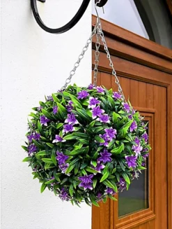 Best Artificial 28cm Purple Lily Hanging Basket Flower Topiary Ball - Suitable For Outdoor Use - Weather & Fade Resistant