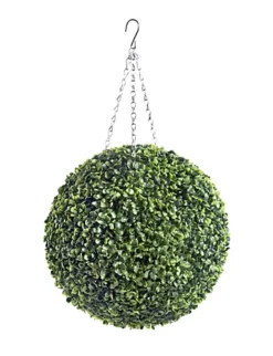 Best Artificial 35cm Green Boxwood Buxus Grass Hanging Basket Topiary Ball - Suitable For Outdoor Use - Weather & Fade Resistant