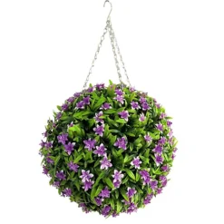 Best Artificial 38cm Purple Lily Hanging Basket Flower Topiary Ball - Suitable For Outdoor Use - Weather & Fade Resistant -DIY best artificial 38cm purple lily hanging basket flower topiary ball suitable for outdoor use weather fade resistant5060637306048 02c MP