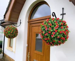 Best Artificial 38cm Red Lily Hanging Basket Flower Topiary Ball - Suitable For Outdoor Use - Weather & Fade Resistant -DIY best artificial 38cm red lily hanging basket flower topiary ball suitable for outdoor use weather fade resistant5060637305997 03c MP