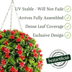 Best Artificial 38cm Red Lily Hanging Basket Flower Topiary Ball - Suitable For Outdoor Use - Weather & Fade Resistant -DIY best artificial 38cm red lily hanging basket flower topiary ball suitable for outdoor use weather fade resistant5060637305997 04c MP