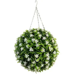 Best Artificial 38cm White Lily Hanging Basket Flower Topiary Ball - Suitable For Outdoor Use - Weather & Fade Resistant -DIY best artificial 38cm white lily hanging basket flower topiary ball suitable for outdoor use weather fade resistant5060637306024 02c MP
