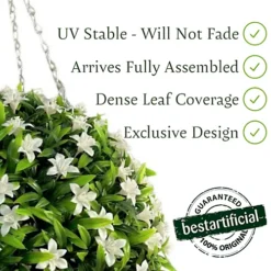 Best Artificial 38cm White Lily Hanging Basket Flower Topiary Ball - Suitable For Outdoor Use - Weather & Fade Resistant -DIY best artificial 38cm white lily hanging basket flower topiary ball suitable for outdoor use weather fade resistant5060637306024 04c MP
