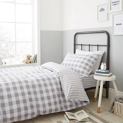 Bianca Fine Linens Bedroom Check And Stripe Fitted Sheet 25cm Depth Grey 5 Bianca Fine Linens Bedroom Check And Stripe Fitted Sheet 25cm Depth Grey - Image 3