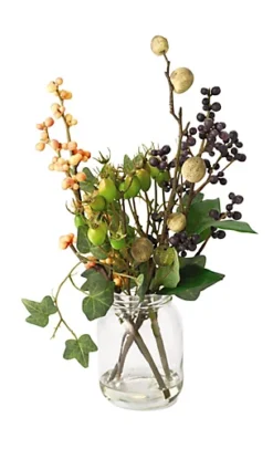 Bloom Artificial Autumn Berries Arrangement In Jam Jar Vase - Faux Flower Centrepiece Floral Home Decoration - H30 X W25cm -DIY bloom artificial autumn berries arrangement in jam jar vase faux flower centrepiece floral home decoration h30 x w25cm5053335812775 04c MP