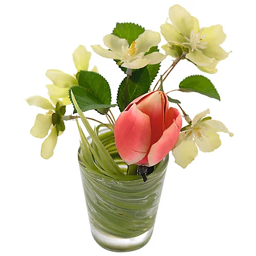 Bloom Artificial Faux Fake Realistic Tulip Flower Arrangement In Glass Vase - Flower Of The Month April - Measures H10cm 3 Bloom Artificial Faux Fake Realistic Tulip Flower Arrangement In Glass Vase - Flower Of The Month April - Measures H10cm