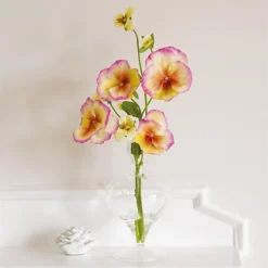 Bloom Artificial Short Pansy Arrangement In Vase - Faux Fake Realistic Flower Centrepiece Floral Home Decoration - H30cm X W12cm