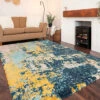 Blue Ochre Bold Distressed Abstract Shaggy Living Area Rug 160x230cm -DIY blue ochre bold distressed abstract shaggy living area rug 160x230cm5059815593059 01c MP