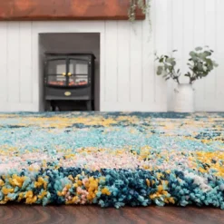 Blue Ochre Bold Distressed Abstract Shaggy Living Area Rug 160x230cm -DIY blue ochre bold distressed abstract shaggy living area rug 160x230cm5059815593059 03c MP