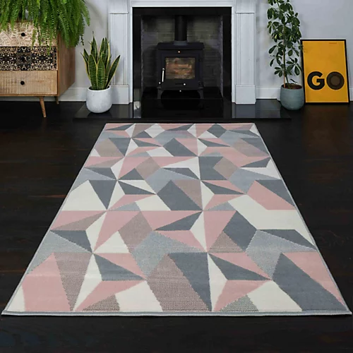 Blush Pink Grey Diamond Geometric Living Room Rug 60x110cm 3 Blush Pink Grey Diamond Geometric Living Room Rug 60x110cm