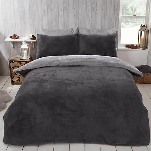 Brentfords Reversible Teddy Duvet Cover With Pillowcase, Charcoal Grey - King 6 Brentfords Reversible Teddy Duvet Cover With Pillowcase, Charcoal Grey - King - Image 4