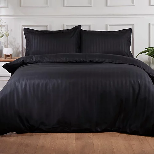 Brentfords Satin Stripe Quilt Duvet Cover With Pillowcase Set Single Double King, Black - Double 3 Brentfords Satin Stripe Quilt Duvet Cover With Pillowcase Set Single Double King, Black - Double
