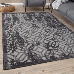 Carina Collection Modern Washable Rugs In Black 6930B