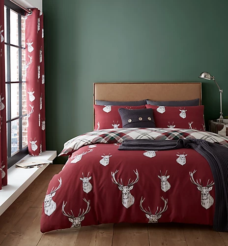 Catherine Lansfield Bedding Munro Stag Check Duvet Cover Set With Pillowcases Red 3 Catherine Lansfield Bedding Munro Stag Check Duvet Cover Set With Pillowcases Red