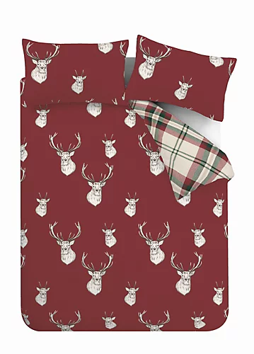 Catherine Lansfield Bedding Munro Stag Check Duvet Cover Set With Pillowcases Red 6 Catherine Lansfield Bedding Munro Stag Check Duvet Cover Set With Pillowcases Red - Image 4