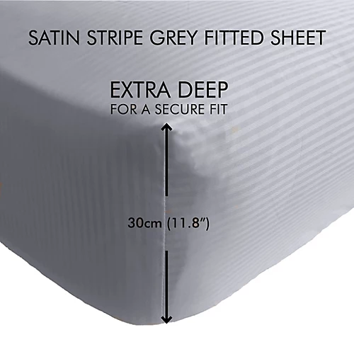 Catherine Lansfield Bedroom Satin Stripe 300 Thread Count Fitted Sheet 30cm Depth Grey 4 Catherine Lansfield Bedroom Satin Stripe 300 Thread Count Fitted Sheet 30cm Depth Grey - Image 2
