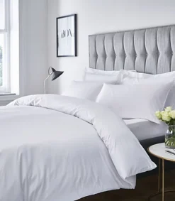 Catherine Lansfield Bedroom Satin Stripe 300 Thread Count Fitted Sheet 30cm Depth White