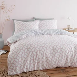 Catherine Lansfield Geo Trellis Duvet Cover Set With Pillowcases Pink