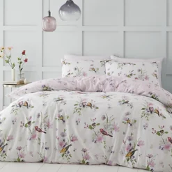 Catherine Lansfield Songbird Duvet Cover Set With Pillowcases Pink