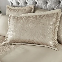 Catherine Lansfield Velvet Sparkle Quilted 50x75cm + Border Pack Of 2 Pillow Cases With Envelope Closure Champagne
