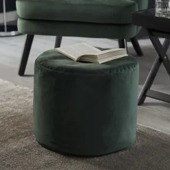 Core Velvet Forest Green Round Pouffe -DIY core velvet forest green round pouffe5060331726500 01i