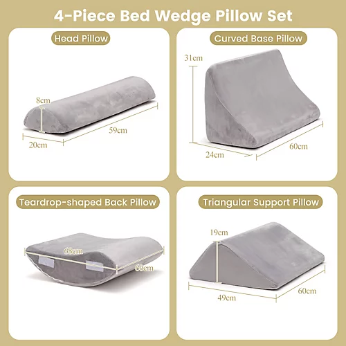 Costway 4pcs Bed Wedge Pillow Set Adjustable Bed Wedge Memory Foam Pillow Washable Cover 6 Costway 4pcs Bed Wedge Pillow Set Adjustable Bed Wedge Memory Foam Pillow Washable Cover - Image 4