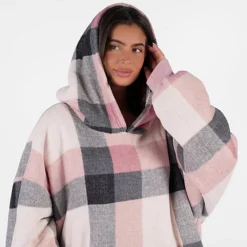 Dreamscene Check Hoodie Blanket Soft Wearable Sherpa Oversized Sweatshirt, Blush -DIY dreamscene check hoodie blanket soft wearable sherpa oversized sweatshirt blush5027434145621 03c MP