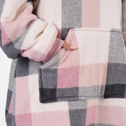 Dreamscene Check Hoodie Blanket Soft Wearable Sherpa Oversized Sweatshirt, Blush -DIY dreamscene check hoodie blanket soft wearable sherpa oversized sweatshirt blush5027434145621 04c MP