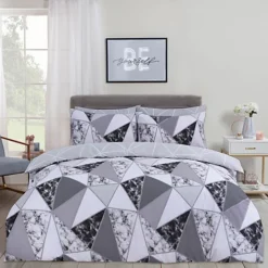 Dreamscene Marble Geo Duvet Cover With Pillowcase Bedding Set, Charcoal - King -DIY dreamscene marble geo duvet cover with pillowcase bedding set charcoal king5027434091249 02c MP
