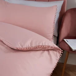 Dreamscene Pom Pom Trim Duvet Cover With Pillowcase Bedding Set, Blush - King -DIY dreamscene pom pom trim duvet cover with pillowcase bedding set blush king5027434135660 03c MP