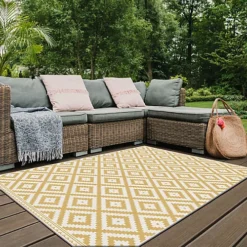 Duo Weave Geo Ochre Reversible Indoor & Outdoor Rug 170cmx120cm -DIY duo weave geo ochre reversible indoor outdoor rug 170cmx120cm5060827254494 02i bq