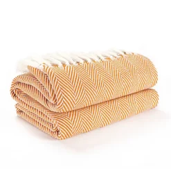 EHC Herringbone Lightweight Soft Warm Wool Feel Acrylic Throws For Sofa Blanket - Ochre -DIY ehc herringbone lightweight soft warm wool feel acrylic throws for sofa blanket ochre5060414795621 03c MP