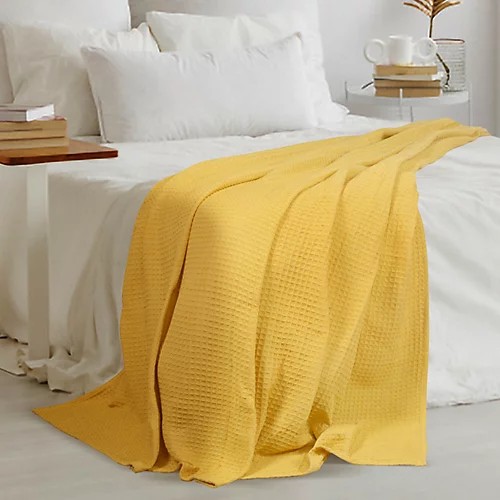 EHC Luxuriously Soft Chunky Waffle Cotton Throws Large Sofa Bed, Sofa, Couch Blanket Bedspread, Double, 150 X 200 Cm - Yellow 4 EHC Luxuriously Soft Chunky Waffle Cotton Throws Large Sofa Bed, Sofa, Couch Blanket Bedspread, Double, 150 X 200 Cm - Yellow - Image 2