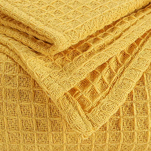 EHC Luxuriously Soft Chunky Waffle Cotton Throws Large Sofa Bed, Sofa, Couch Blanket Bedspread, Double, 150 X 200 Cm - Yellow 6 EHC Luxuriously Soft Chunky Waffle Cotton Throws Large Sofa Bed, Sofa, Couch Blanket Bedspread, Double, 150 X 200 Cm - Yellow - Image 4