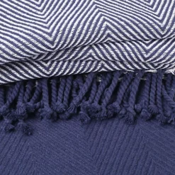 EHC Luxury Pack Of 2 Chevron Cotton Single Sofa Throw Blanket, 125x 150cms - Navy Blue -DIY ehc luxury pack of 2 chevron cotton single sofa throw blanket 125x 150cms navy blue5060397398543 04c MP