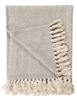 EHC Natural Cotton Two Tone Herringbone Sofa Arm Chair Bedspread Settee Super King Size Throw, Beige - 250 X 380 Cm