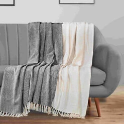 DIY -DIY ehc pair pack chevron cotton throws for sofa chair blanket 127 x 152cm pack of 2 ivory black5060414794600 02c MP