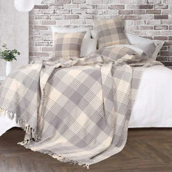 EHC Premium Reversible 100% Cotton Large 225 X 250 Cm Tartan Throws For Sofa, Bedspread,, Grey -DIY ehc premium reversible 100 cotton large 225 x 250 cm tartan throws for sofa bedspread grey5060414792613 03c MP