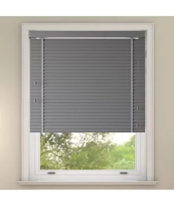 Faux Wood Venetian Blind With Tapes 200cm Drop 105cm Wide Light Grey